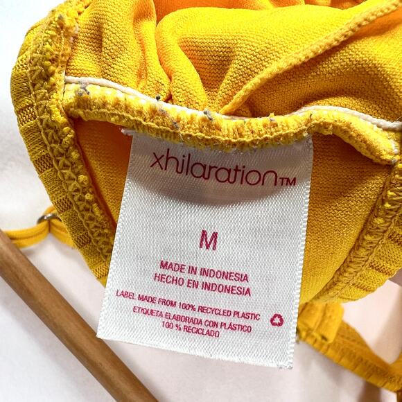 Xhilaration Mustard Yellow Ribbed Tie Knot Bikini Top Small - Picture 6 of 7